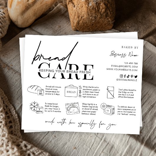 Bread Loaf Minimalist Baker Care Instructions Card Dankeskarte
