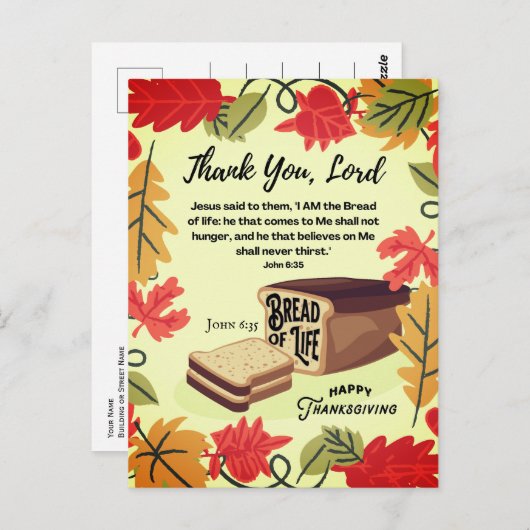 BREAD OF LIFE Happy Thanksgiving Holiday Postkarte (Vorne/Hinten)