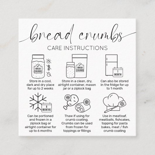 Breadcrumbs Care Guide Minimal Logo Brot Bäckerei Quadratische Visitenkarte (Vorderseite)