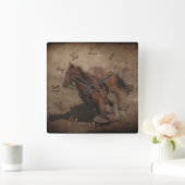 Break A-Way Rodeo Horse Quadratische Wanduhr (Zuhause)