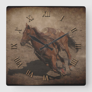 Break A-Way Rodeo Horse Quadratische Wanduhr