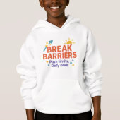 Break Barriers Kids’ Hoodie | Motivational Quote (Vorderseite)