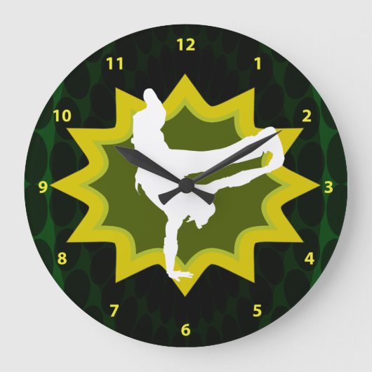 Break Dancer auf Coolem Retro-Hintergrund Große Wanduhr (Vorderseite)
