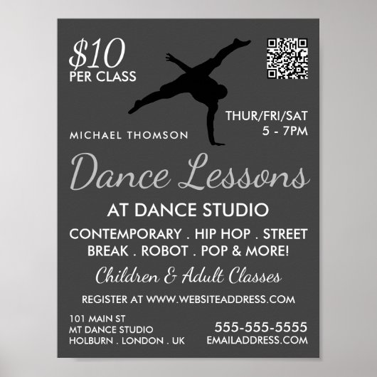 Break Dancer Silhouette, Tanzlei Werbung Poster (Vorne)