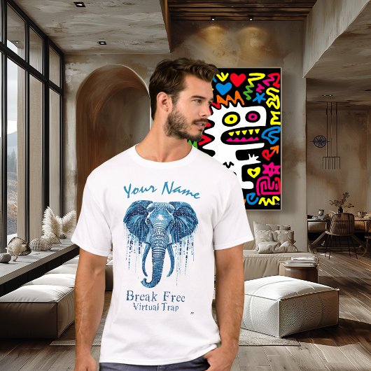 Break Free - Virtual Trap | Cyberpunk Elephant Art T-Shirt