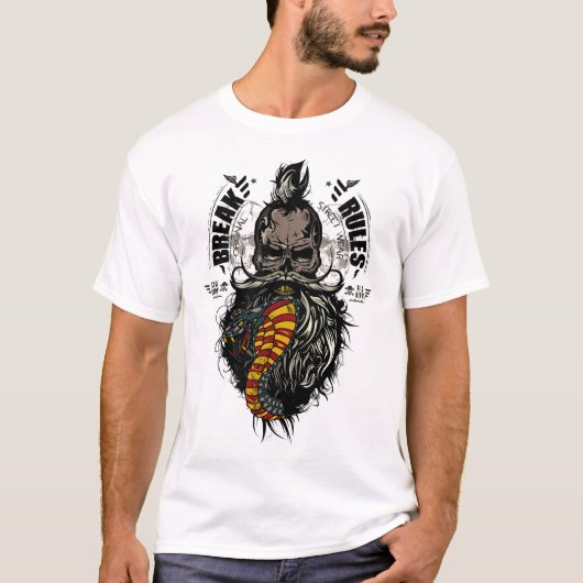 Break Rules 2 Hipster Skull Todeskopf mit Bart T-Shirt (Vorderseite)