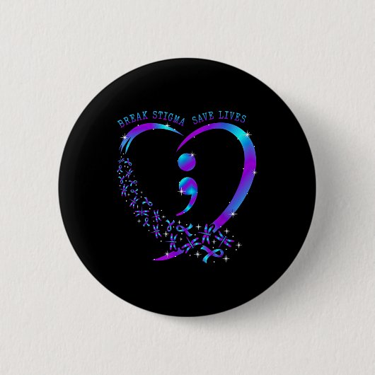 Break Stigma Gerettet Heart Semicolon Suizid Button (Vorderseite)