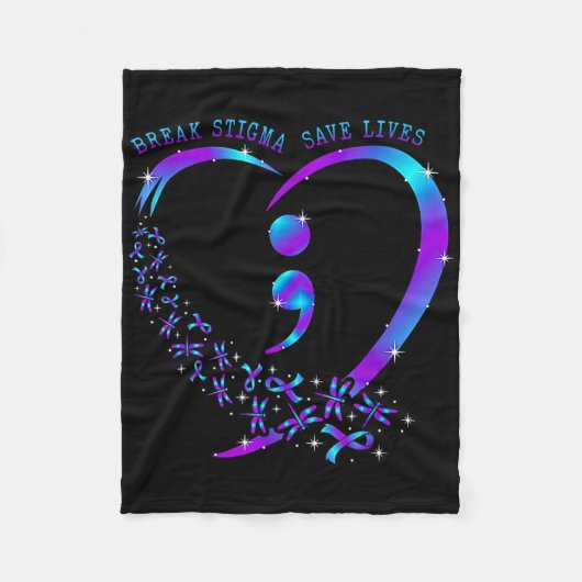 Break Stigma Gerettet Heart Semicolon Suizid Fleecedecke (Vorderseite)
