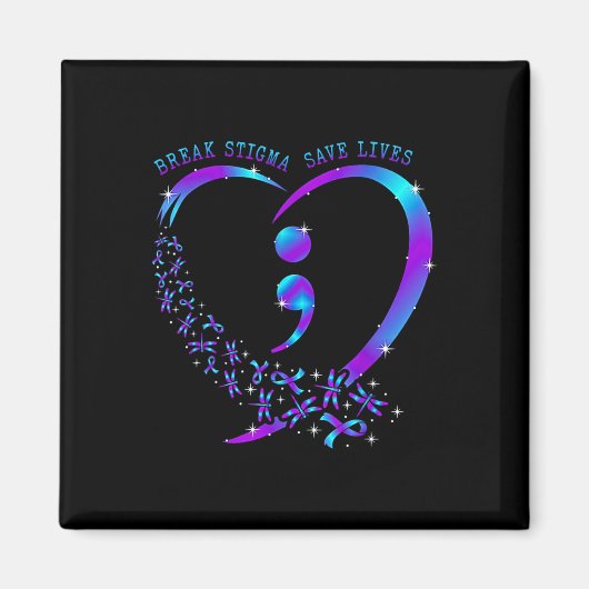 Break Stigma Gerettet Heart Semicolon Suizid Magnet (Vorne)