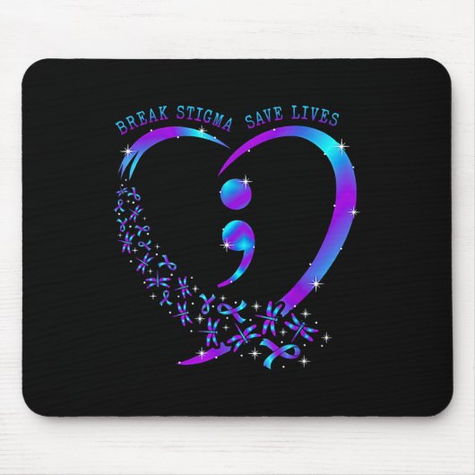 Break Stigma Gerettet Heart Semicolon Suizid Mousepad (Vorne)
