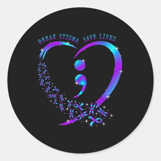 Break Stigma Gerettet Heart Semicolon Suizid Runder Aufkleber (Vorderseite)