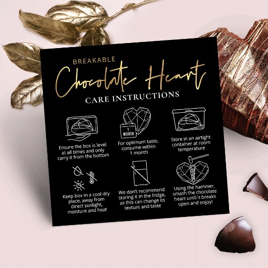 Breakable Chocolate Heart Care Guide Black & Gold Quadratische Visitenkarte