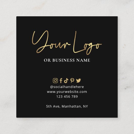 Breakable Chocolate Heart Care Guide Black & Gold Quadratische Visitenkarte (Rückseite)