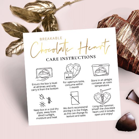 Breakable Chocolate Heart Care Guide White & Gold Quadratische Visitenkarte