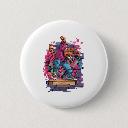 Breakdance Meow - Urban Graffiti Cat Dance Button (Vorderseite)