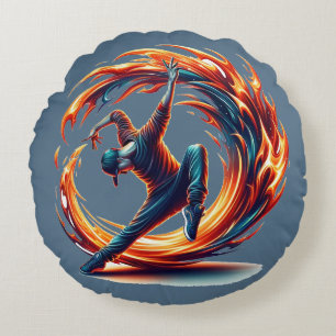Breakdance Street Fire with Urban Energy Rundes Kissen