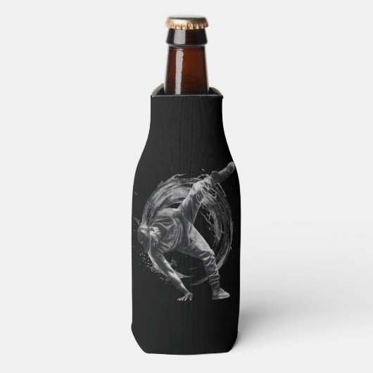 Breakdance Urban Style Monochrome Motion Art Flaschenkühler (Flaschenvorderseite)