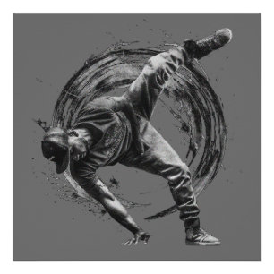 Breakdance Urban Style Monochrome Motion Art Poster