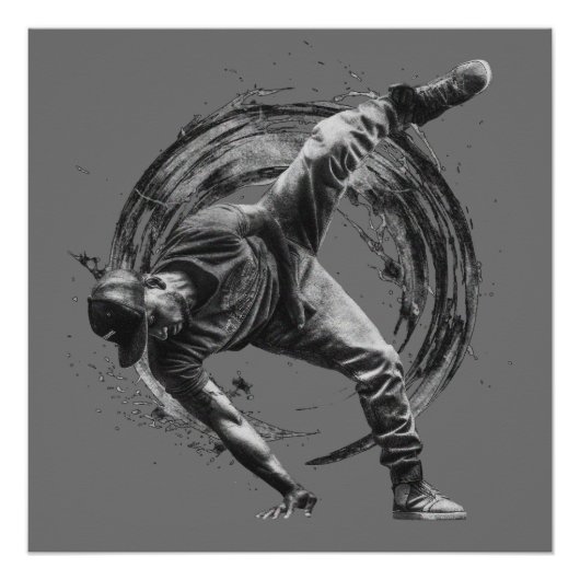 Breakdance Urban Style Monochrome Motion Art Poster (Vorderseite)