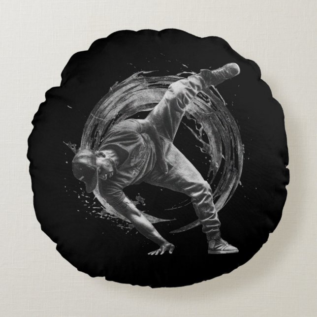 Breakdance Urban Style Monochrome Motion Art Rundes Kissen (Vorderseite)