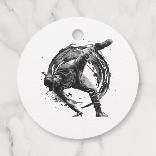 Breakdancer in Aktion im Stil eines Spritzers mit  Geschenkanhänger (Rückseite)