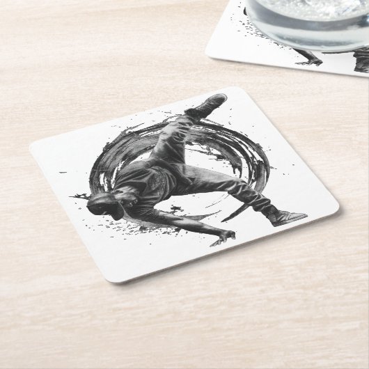 Breakdancer in Aktion im Stil eines Spritzers mit Rechteckiger Pappuntersetzer (angewinkelt)