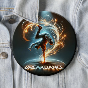 Breakdancer in Neon Swirl Spotlight Dynamische Sta Button