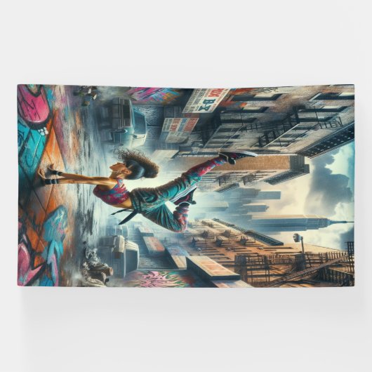 Breakdancer Women in Action New Yorker Silhouette Banner (Horizontal)