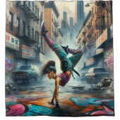 Breakdancer Women in Action New Yorker Silhouette Duschvorhang (Vorderseite)