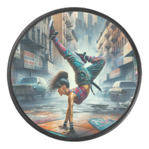Breakdancer Women in Action New Yorker Silhouette Eishockey Puck