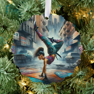 Breakdancer Women in Action New Yorker Silhouette Ornament Karte
