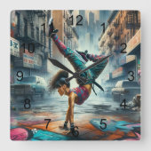Breakdancer Women in Action New Yorker Silhouette Quadratische Wanduhr (Vorderseite)