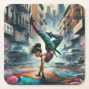 Breakdancer Women in Action New Yorker Silhouette Rechteckiger Pappuntersetzer