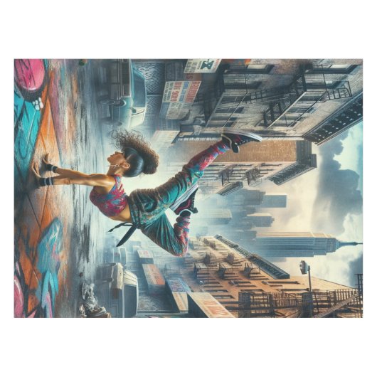 Breakdancer Women in Action New Yorker Silhouette Tischdecke (Vorderseite (Horizontal))
