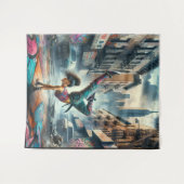 Breakdancer Women in Action New Yorker Silhouette Wandteppich (Vorderseite (Horizontal))