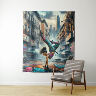 Breakdancer Women in Action New Yorker Silhouette Wandteppich