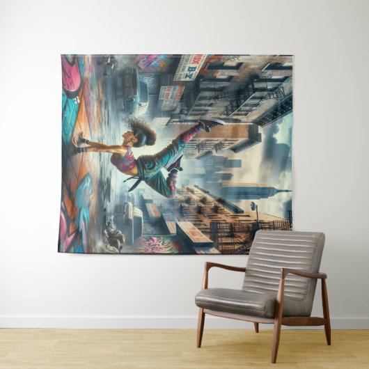 Breakdancer Women in Action New Yorker Silhouette Wandteppich (Beispiel (Horizontal))