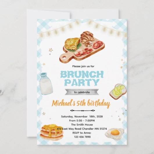 Breakfast brunch Birthday party invitation Einladung (Vorderseite)