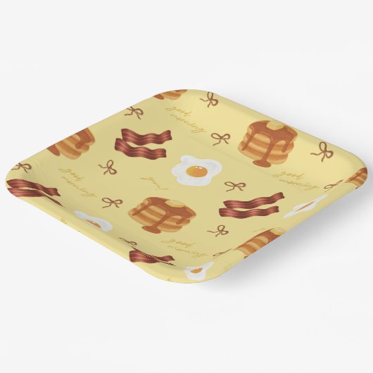 Breakfast Brunch Theme Bacon Eggs Pancakes Pattern Pappteller (Gewinkelt)