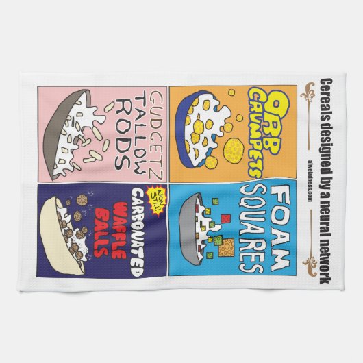 Breakfast cereals by AI Weirdness - Kitchen Towels Geschirrtuch (Horizontal)