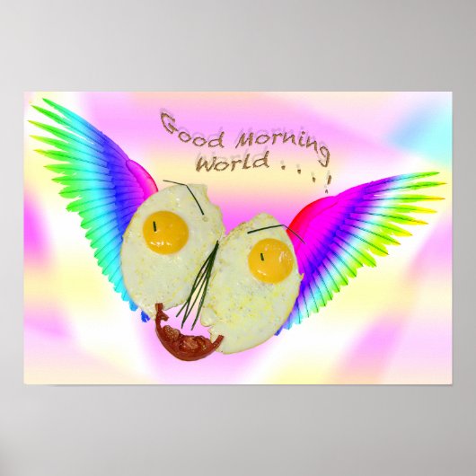 BREAKFAST EGG FACE FLYING WITH RAINBOW COLOURS POSTER (Vorne)