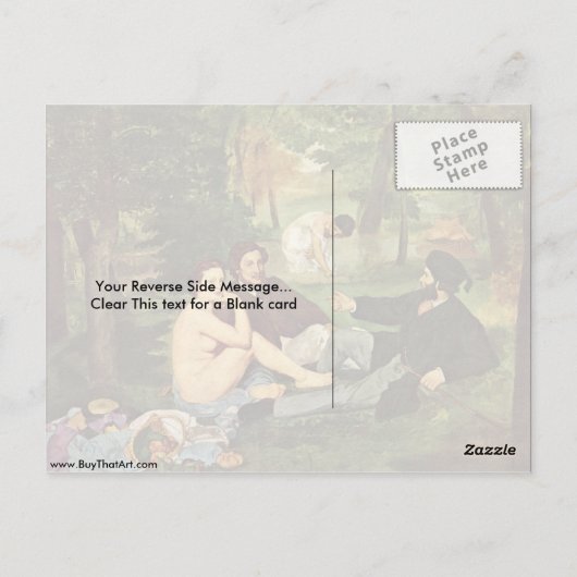 Breakfast In The Open By Edouard Manet Postkarte (Rückseite)