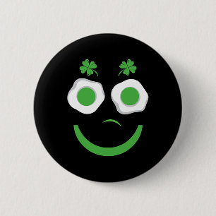 Breakfast Patricks Day Lustige Eier Lächeln Grün Button