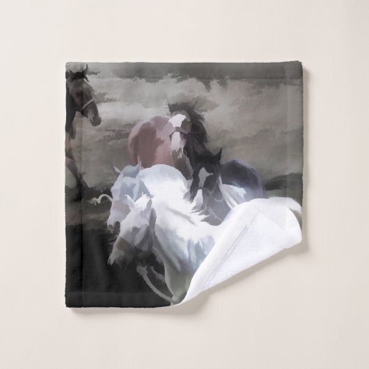 Breaking Away - Wilde Pferde Badhandtuch Set (Waschlappen)