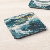 Breaking Beach Waves Thema Malerei Getränkeuntersetzer (Linke Seite)