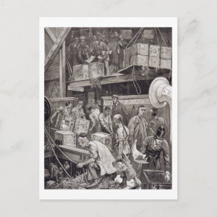 Breaking Bulk an Bord eines Teeschiffs im Londoner Postkarte