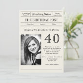 "Breaking News" Geburtstags-Post-Foto Einladung (Stehend Vorderseite)