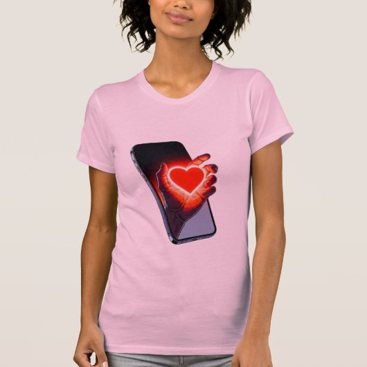 Breaking Screen Heart Optical Illusion T-Shirt Des (Vorderseite)