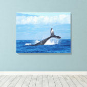 Breaking Whale Blue Sea Canvas Print Leinwanddruck (Insitu (Holzboden))