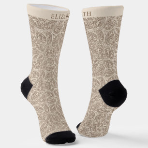 Bream Beige Tan Brown Paisley Pattern Socken